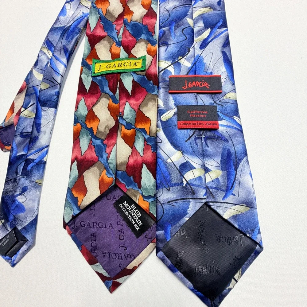 J Garcia Lot 2 Silk Ties Blue Abstract Art Jerry Garcia Wide Neckties